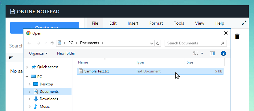 Open file dialog in Nunseo
